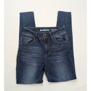 Blue Spice Womens Jeans 7 Low Rise Skinny Dark‎ Wash Distressed Denim Blue